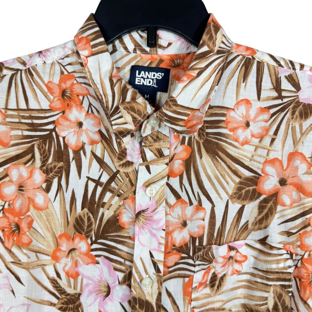 Lands End Medium 15-15 1/2 Traditional Fit Shirt Button-Up Linen Hawaiian Floral - Picture 2 of 6